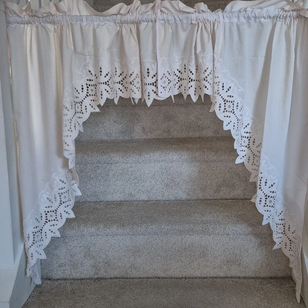 Vintage Battenburg Lace Type Swag Curtain Panels 80x76